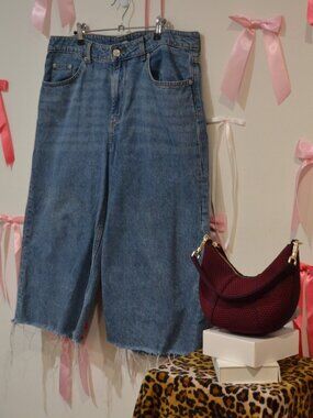 H&M Frayed Blue Denim Shorts (Size 10)